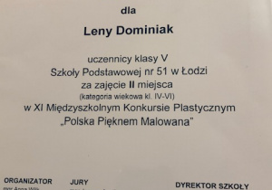 Dyplom Leny Dominiak