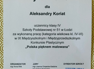IX Międzyszkolny i Międzyprzedszkolny Konkurs Plastyczny „Polska pięknem malowana”.