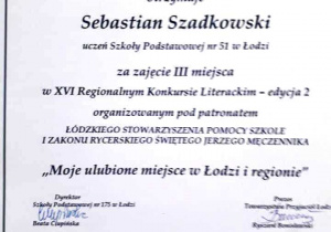 dyplom - Sebastian Szadkowski, kl. VII a
